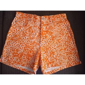 Bill Blass Orange w White Floral Denim Shorts - Womens Sz 8